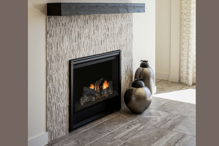 Fireplace in living area of model home