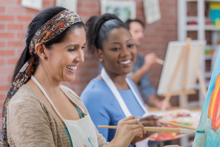 two women in a painting class