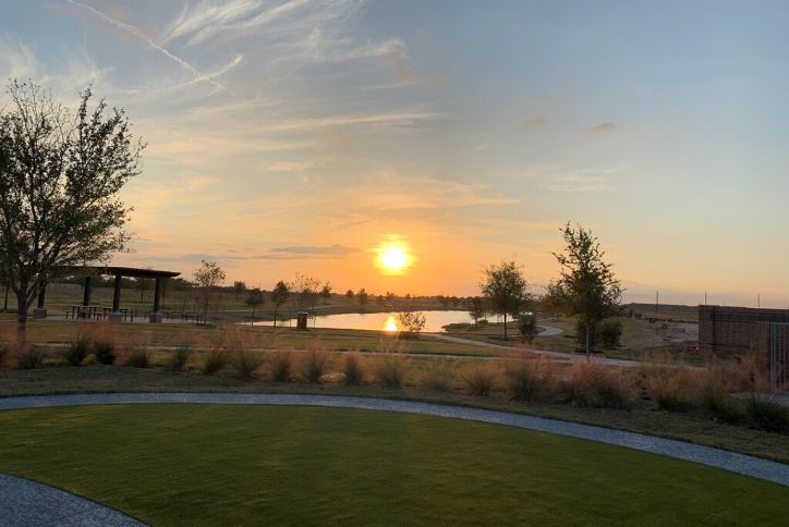 Sunset over a lake in Elyson