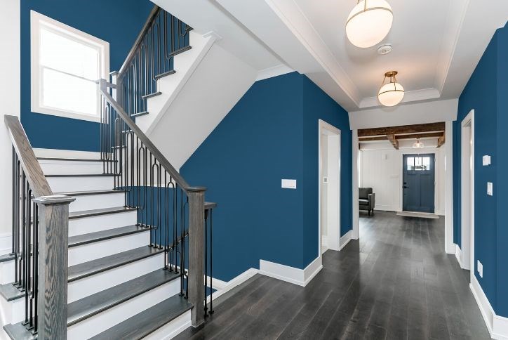 Hallway and stairs of model home - painted in Pantone color of the year.