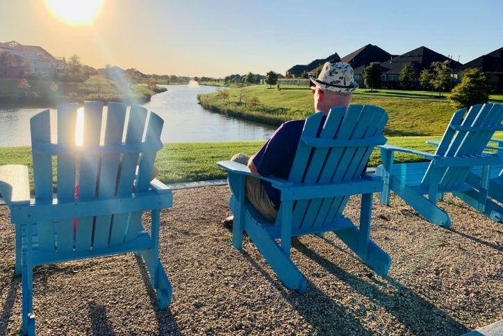 Man sitting in chair by the lake.