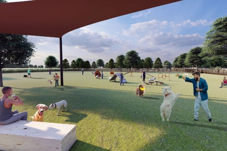 Rendering of pooch playground in Elyson Commons