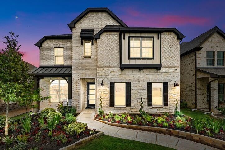 Pulte Amherst model in Elyson Exterior Elevation of home at night