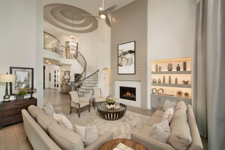 Living room and spiral staircase in Westin Preston III model