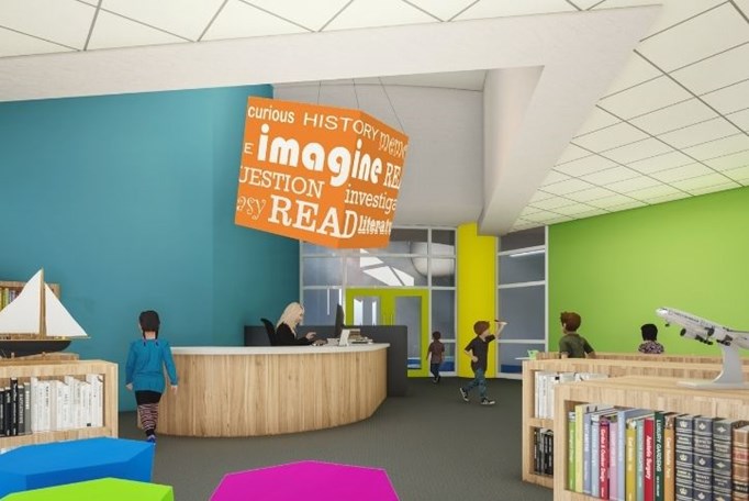Rendering of the library at the Harmony School of Excellence in Katy, TX