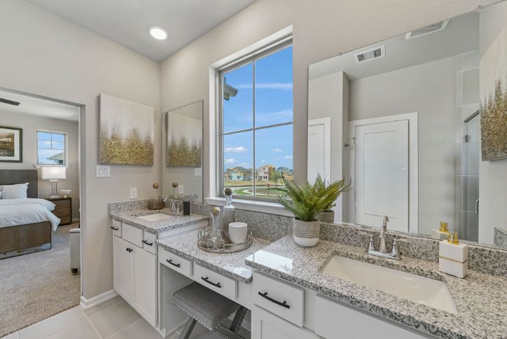 The Hawkins Primary Bathroom by Chesmar Homes in Elyson community, Katy, Texas