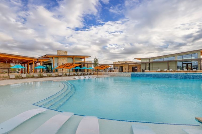 Resort-style pool at Lakeside Landing, Elyson, Katy, TX.