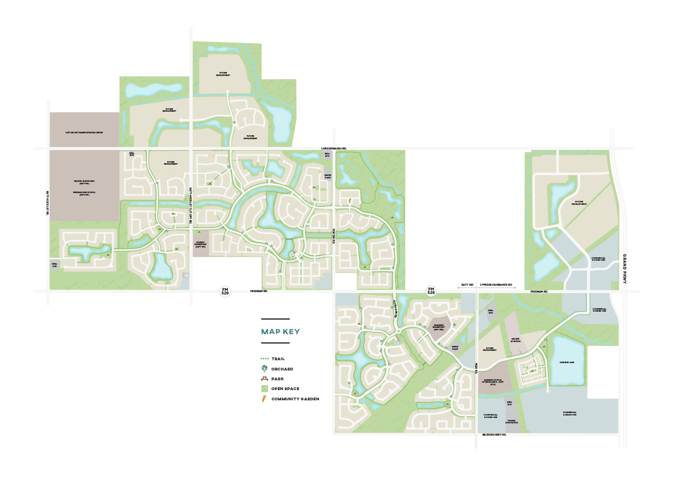 parks and trails map of Elyson community in Katy, Texas