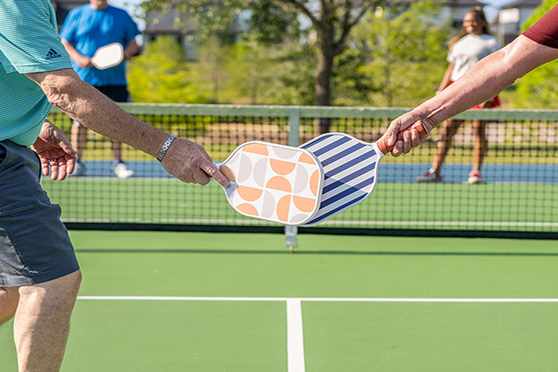 pickleball paddles on a court