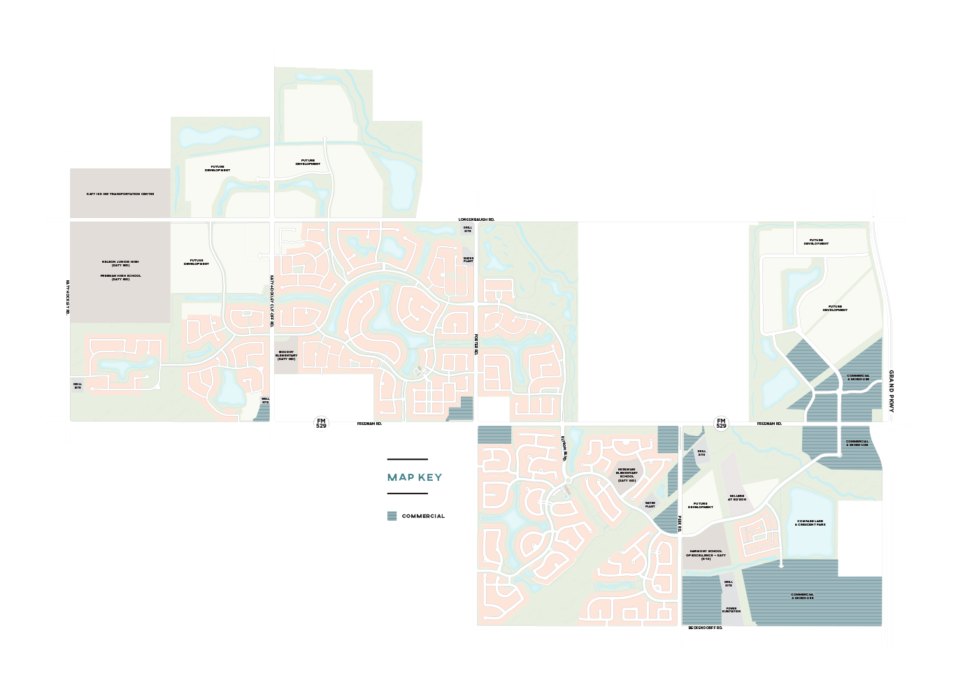 Businesses and commercial areas around Elyson community, Katy, Texas