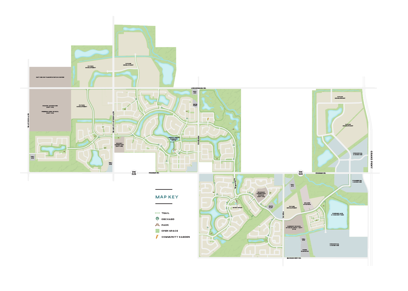parks and trails map of Elyson community in Katy, Texas